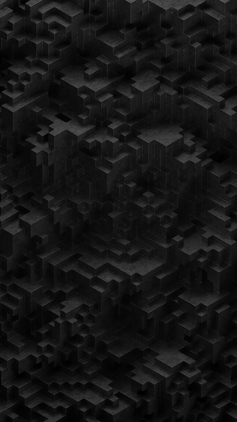Blocks, abstract, black, black and white, cubes, higgsas, minecraft, minimalist, HD phone wallpaper
