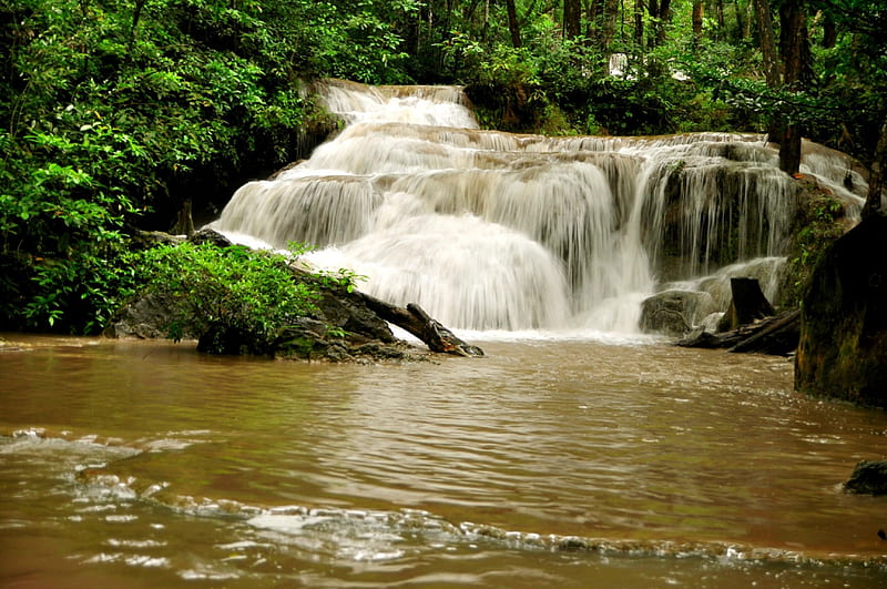 WATER RUSH, forest, Parks, Thailand, Erawan, Falls, Nature, HD wallpaper
