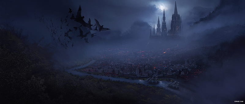 Dracula's Castle, dark, bat, castle, blue, night, edmund chan, luminos,  halloween, HD wallpaper | Peakpx