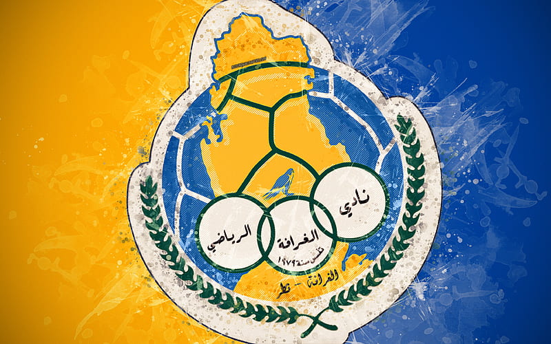 Al-Gharafa SC Qatari football team, art, logo, Qatar Stars League, Q-League, emblem, yellow blue background, grunge style, Doha, Qatar, football, HD wallpaper