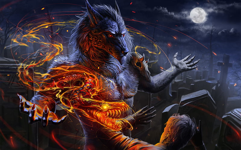 Werewolf, dragon, monsters, darkness, HD wallpaper