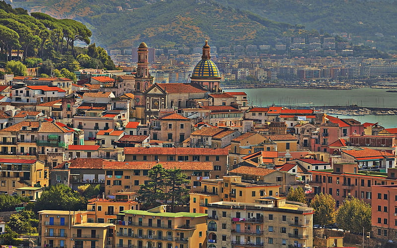 Vietri sul Mare, summer, coast, Mediterranean, Salerno, Italy, Tyrrhenian Sea, HD wallpaper