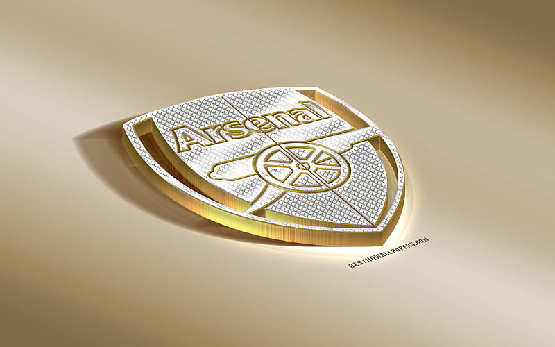 Arsenal FC, English football club, golden logo with silver, London, England, Premier League, 3d golden emblem, creative 3d art, football, United Kingdom, HD wallpaper