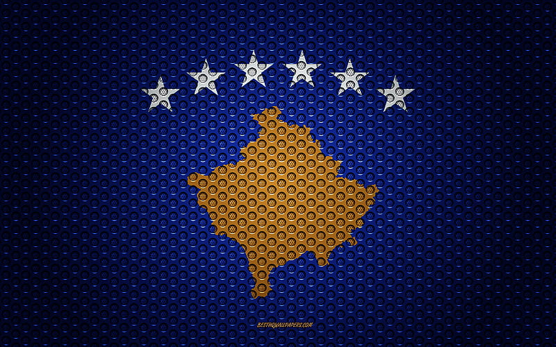 Flag of Kosovo creative art, metal mesh texture, Kosovo flag, national symbol, Kosovo, Europe, flags of European countries, HD wallpaper