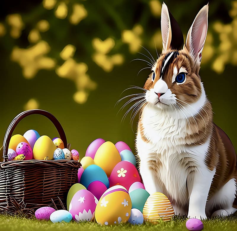 Easter bunny, kosar, husveti tojas, husveti, tavaszi, dekoracio, sokszinu, nyuszi, szines, HD wallpaper