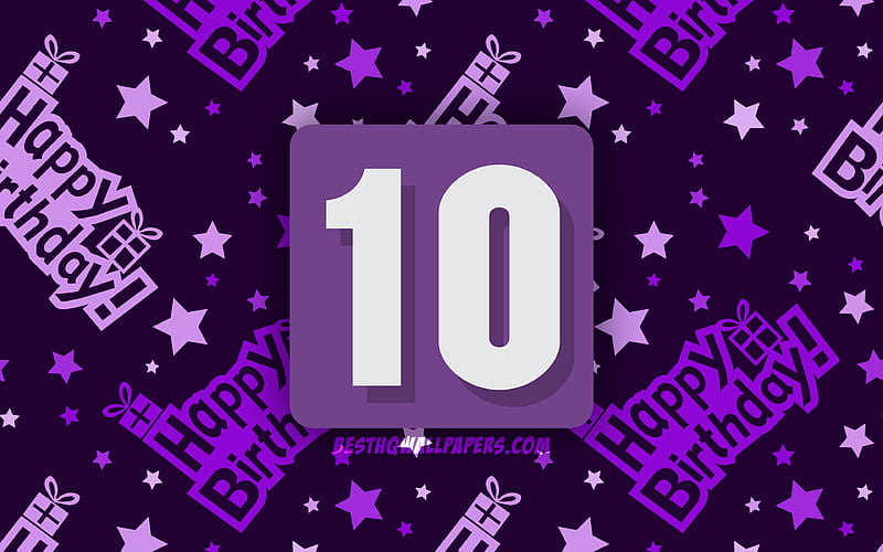 Happy 10 Years Birtay, violet abstract background, Birtay Party, minimal, 10th Birtay, Happy 10th birtay, artwork, Birtay concept, 10th Birtay Party, HD wallpaper