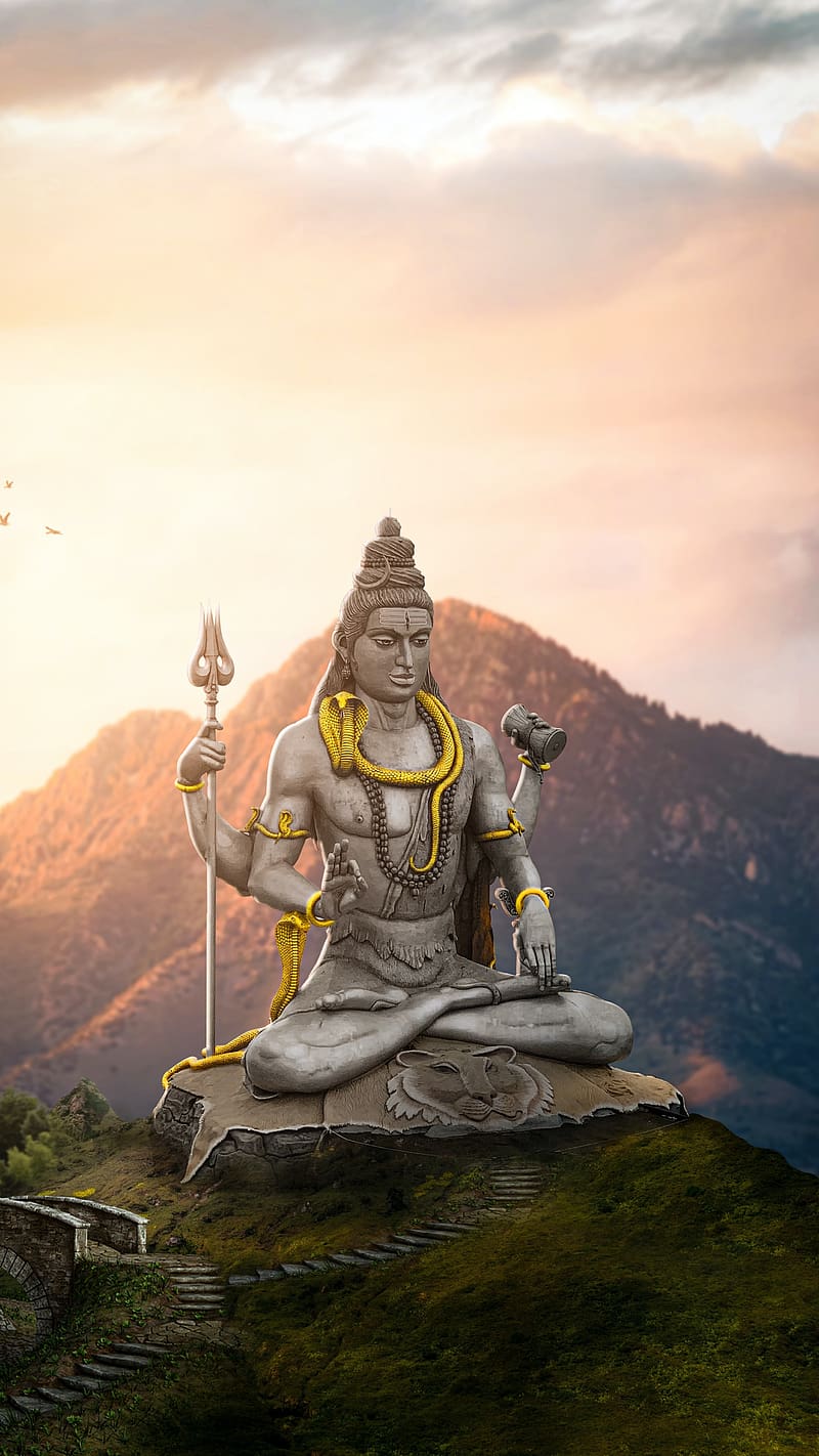 Shiva God, Statue, Mountains Background, lord, mahadev, HD phone ...