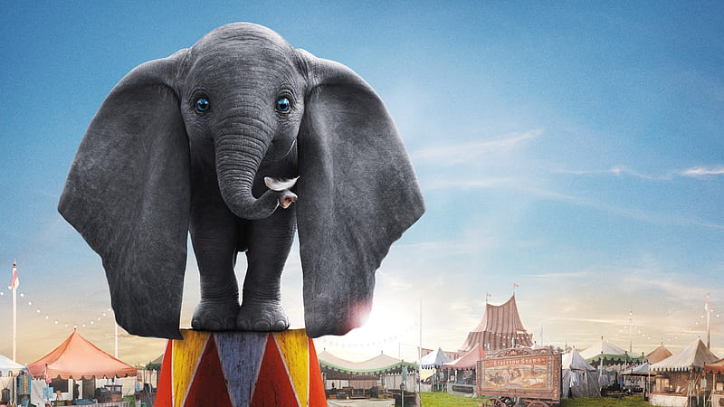 Dumbo 2019, fantasy, movie, feather, dumbo, elephant, disney, poster, circus, cute, child, HD wallpaper