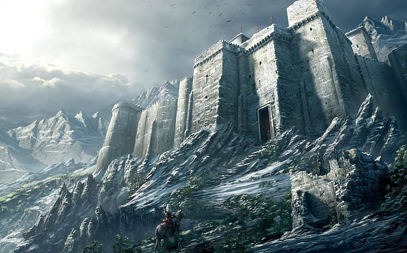 Castle on the Mountain, mountain, fantasy, epic, castle, monastery, HD wallpaper