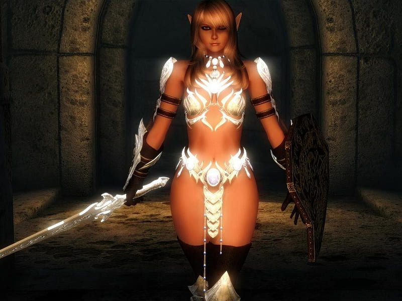 Sabina, warrior, woman, sword, elf, HD wallpaper