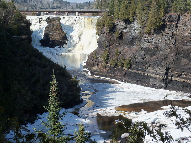 Kakabeka Falls,Ontario,Canada, ice, snow, melting, waterfalls, HD wallpaper