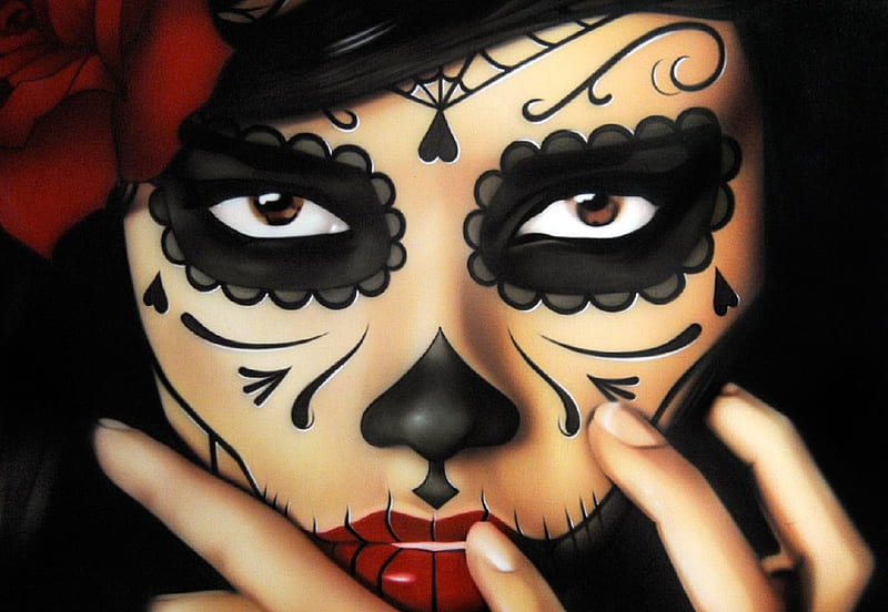 Day Of The Dead Mask, hands, black, paint, woman, HD wallpaper | Peakpx