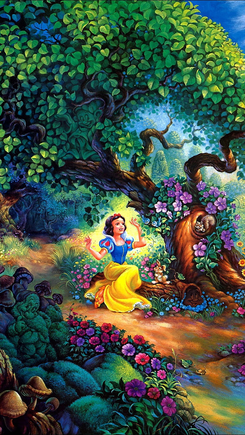Snow White Art , snow white, tree, nature, girl, painting, HD phone wallpaper