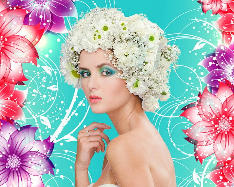 Pretty face, flowers, face, model, woman, HD wallpaper