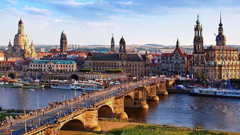 dresden, city, architecture, bridge, germany, view from top, HD wallpaper