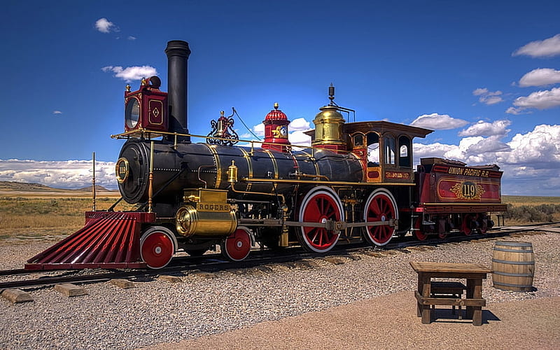 Steampunk Vintage Train Locomotive Railway, Train, Black, Steampunk, Red, Locomotive, Vintage, Railway, HD wallpaper