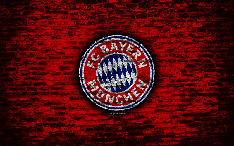 Bayern Munchen FC, logo, FCB, red brick wall, fan art, Bundesliga, German football club, soccer, football, brick texture, Munchen, Germany, HD wallpaper