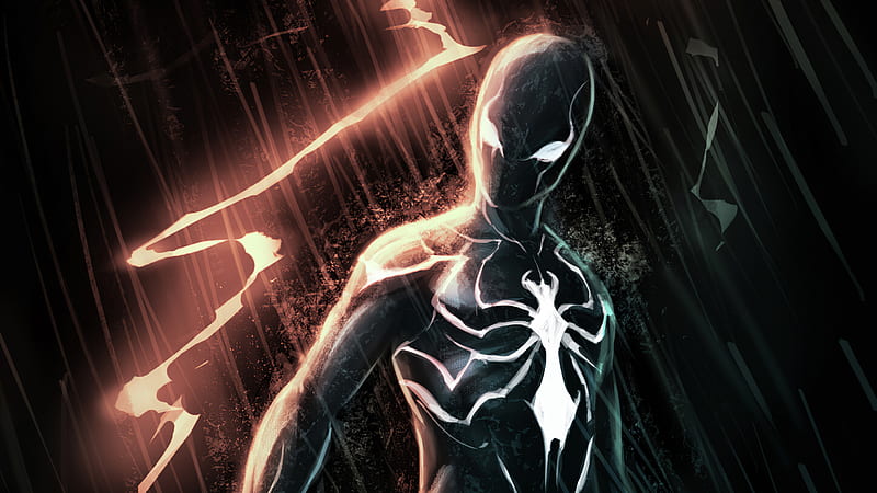 Black Spiderman Suit, spiderman, superheroes, digital-art, artist, artwork, artstation, HD wallpaper