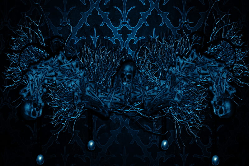 Nest of Skulls, hop, Tribal, Nest, Skulls, Blue, Midnight, HD wallpaper