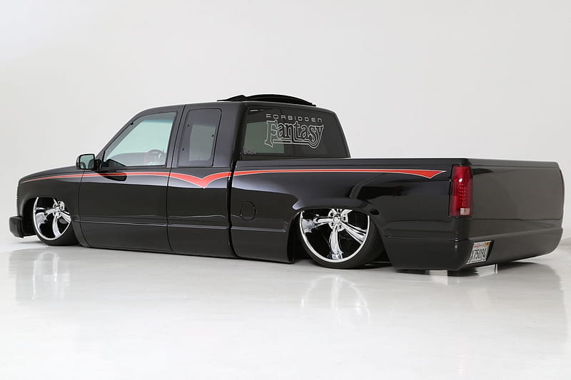 Body Dropped and Built to Drive, Slammed, Black, Gmc, Truck, HD wallpaper