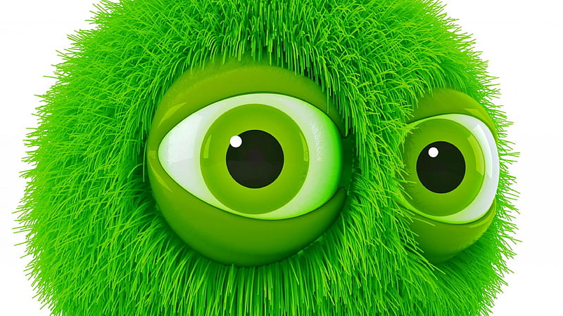 Green Monster, fuzzy, 3d, monster, green, HD wallpaper