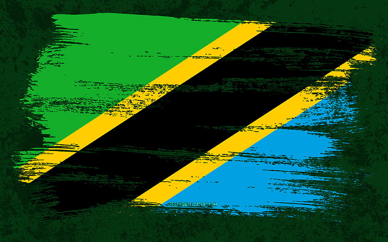 Flag of Tanzania, grunge flags, African countries, national symbols, brush stroke, Tanzanian flag, grunge art, Tanzania flag, Africa, Tanzania, HD wallpaper