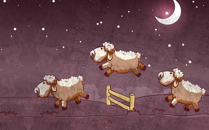 sheeps, night, moon, art, lambs, HD wallpaper