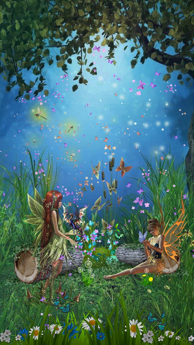Fairy Dreams, abstract, butterflies, fairies, fantasy, flowers, HD phone wallpaper