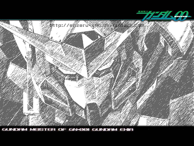 The Sketch of Exia, setsuna, gundam, mecha, exia, anime, black, gundam 00, white, HD wallpaper