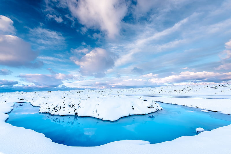 Ocean, clear sky, clouds graphy, water, snow, U, ice, nature, landscape, blue, HD wallpaper