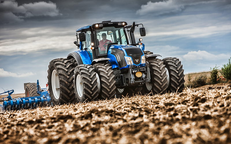 Valtra T213 plowing field, 2019 tractors, Valtra T-series, agricultural machinery, R, agriculture, blue tractor, harvest, tractor in the field, Valtra, HD wallpaper
