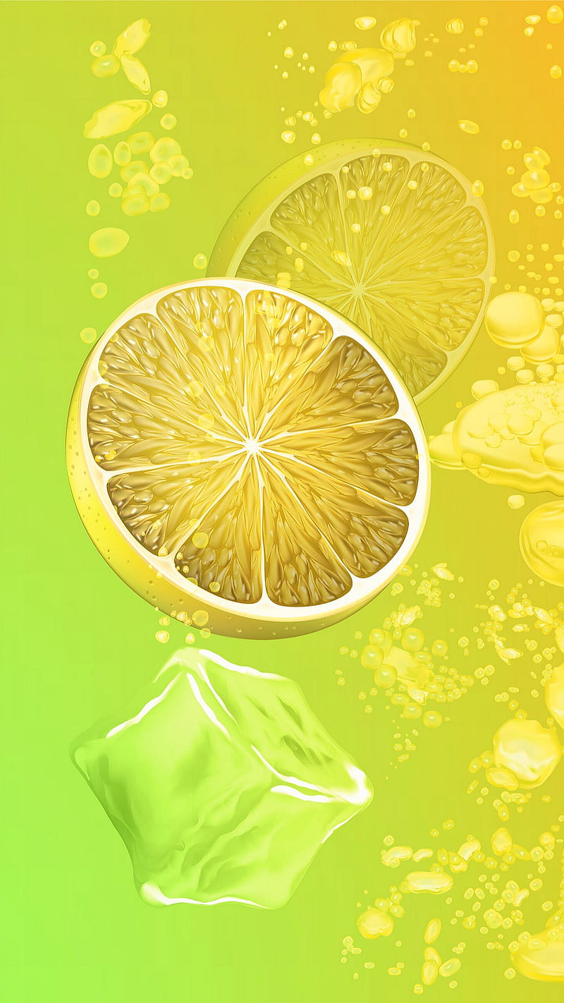 Lemon, drawings, food, fresh, fruit, green, ice, yellow, HD phone wallpaper
