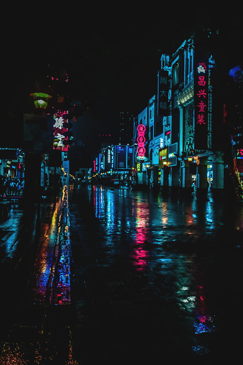 Beijing street , china, city, cool, doha, night, qatar, rain, streetgraphy, HD phone wallpaper
