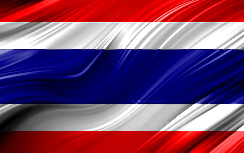 Thai flag, Asian countries, 3D waves, Flag of Thailand, national symbols, Thailand 3D flag, art, Asia, Thailand, HD wallpaper