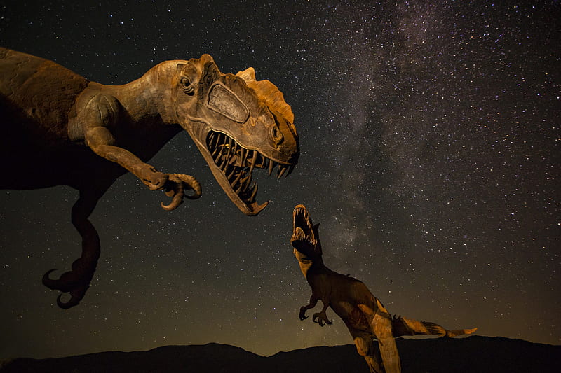 two T-Rex dinosaurs illustration, HD wallpaper