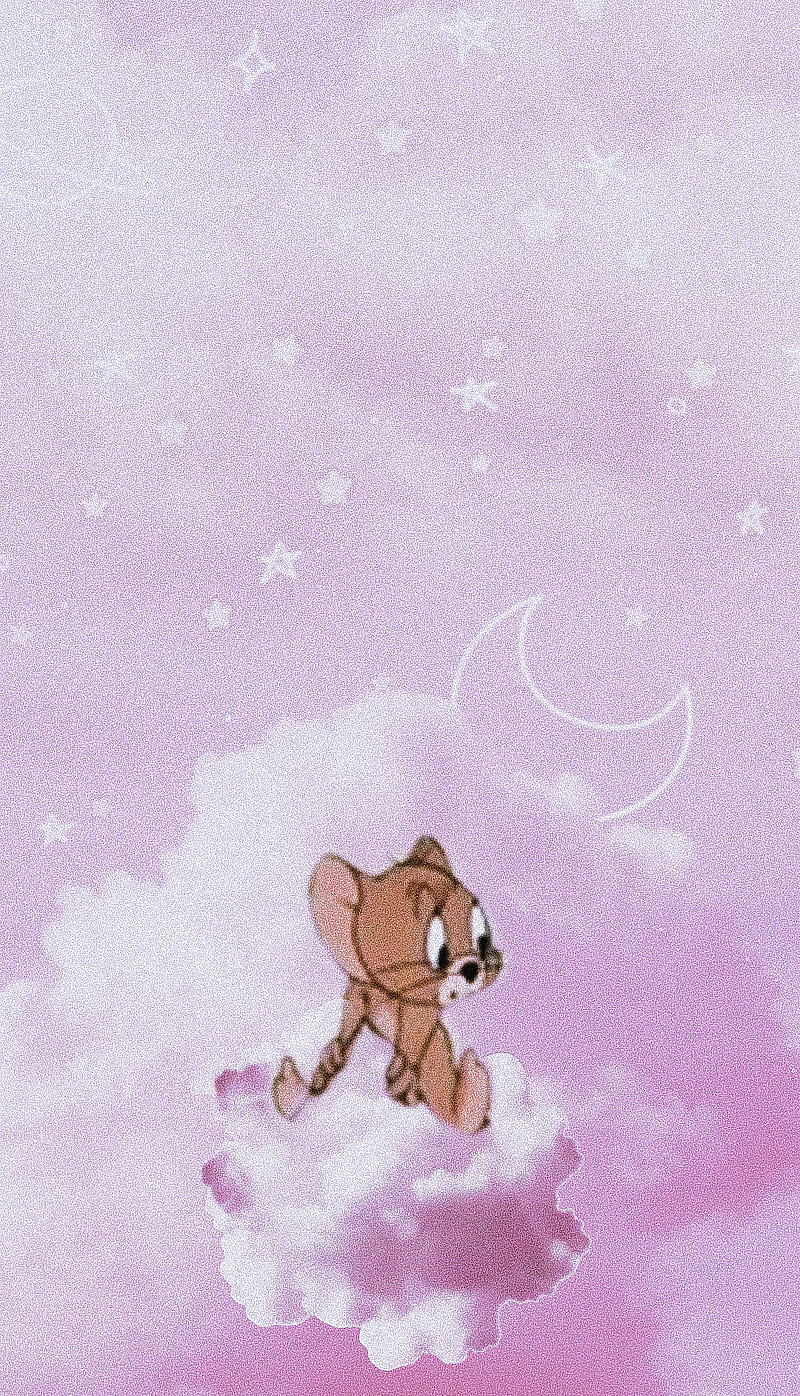 Jerry in clouds, cartoon, clouds, cute, pastel, pink, sweet ...