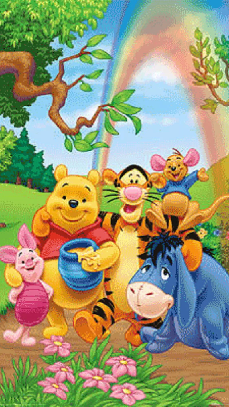 Pooh Bear-Rainbow, eeyore, piglet, pooh bear, tigger, HD phone ...