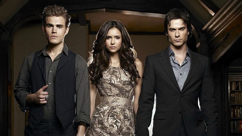 The Vampire Diaries (TV Series 2009–2017), the vampire diaries, Ian Somerhalder, man, fantasy, Paul Wesley, girl, actress, Nina Dobrev, tv series, actor, HD wallpaper