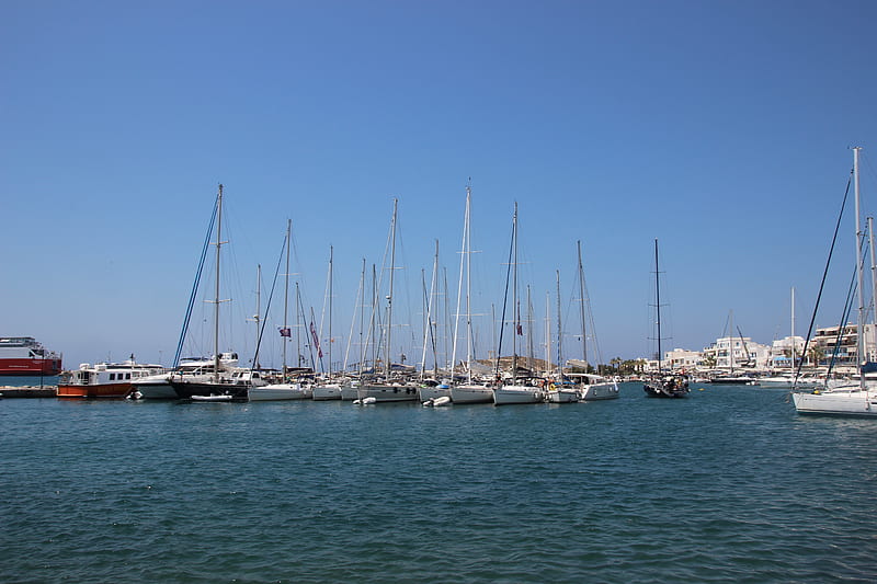 Naxos, yachts, blue seas, blue skies, happy, HD wallpaper