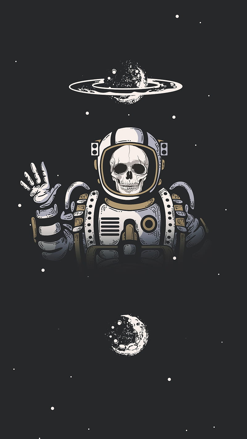Space Skeleton, astronaut, cool, dream, galaxy, planet, skull, stars, HD phone wallpaper