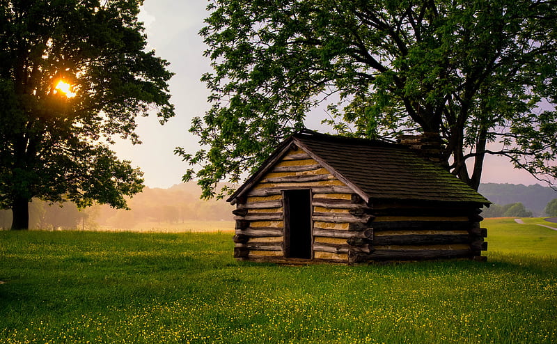 Small Cabin Landscape Ultra, Seasons, Spring, Nature, Landscape, Scenery, Cabin, Wooden, Pennsylvania, rain, Storm, Clouds, Weather, rustic, que, Olympus OM-D EM-1, Valley Forge, Revolutionary War, HD wallpaper