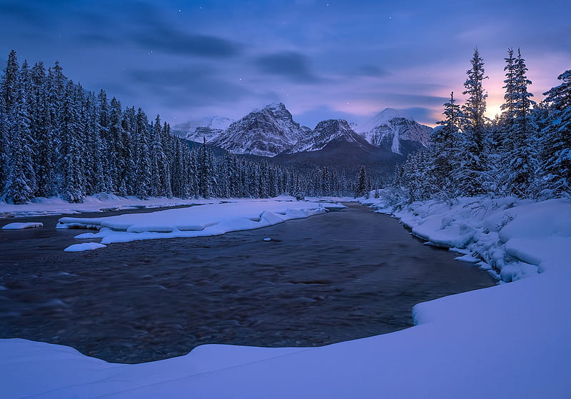 Earth, Winter, Alberta, Canada, Canadian Rockies, Mountain, River, Snow, HD wallpaper
