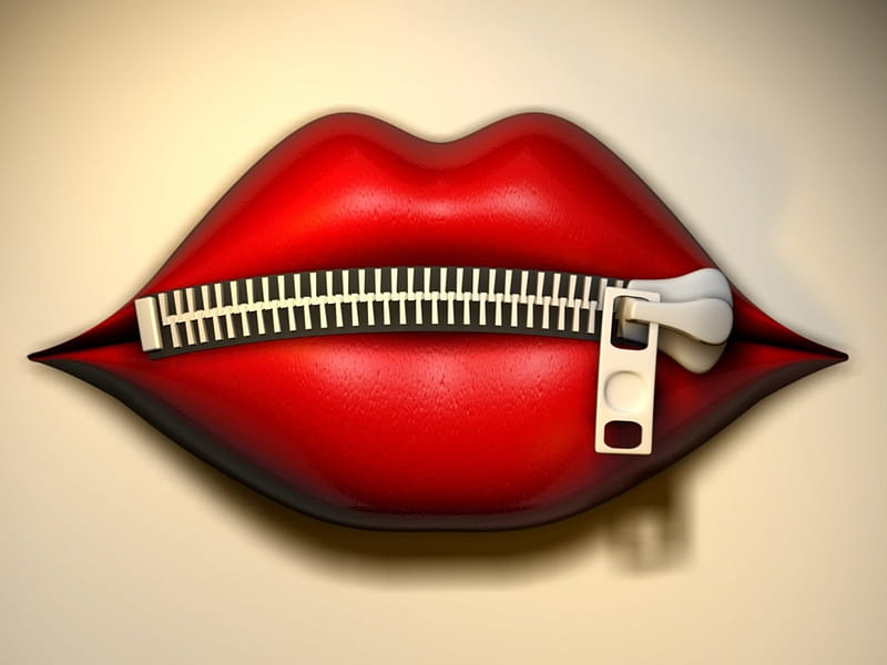 Shhhh!, red, mouth, zipper, secret, lips, woman, mood, card, HD wallpaper