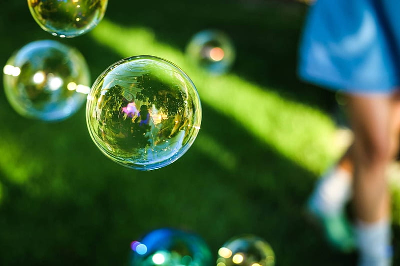 Bubbles, green, jill wellington, vara, summer, blue, HD wallpaper