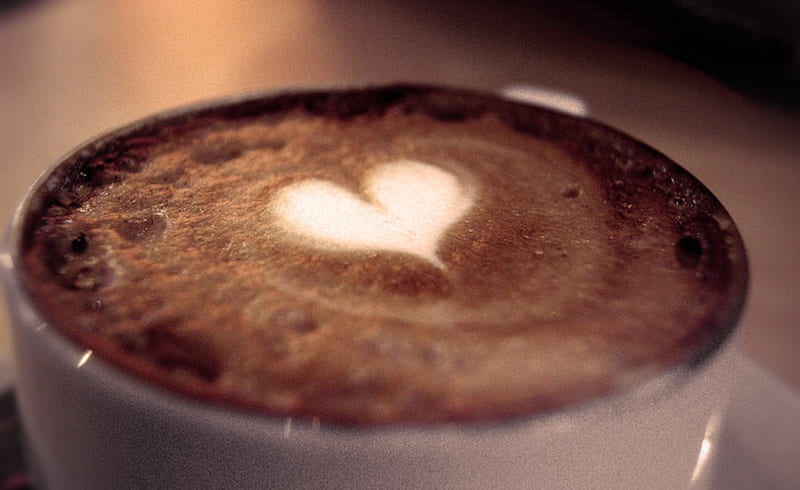 for all who love coffee, coffee, milk foam, love, heart, cup, milk, HD wallpaper