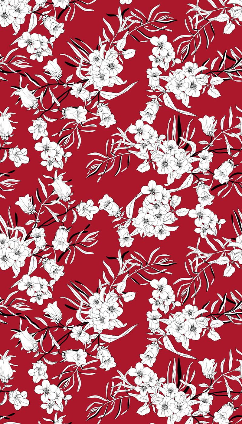 White flowers on a red background pattern. Vector print for fabric. Flower pattern design prints, Red background, Floral, HD phone wallpaper