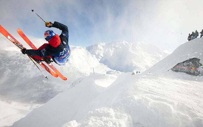 winter sports, Mountain skiing, skiing, snow, winter, Red Bull, extreme sports, HD wallpaper