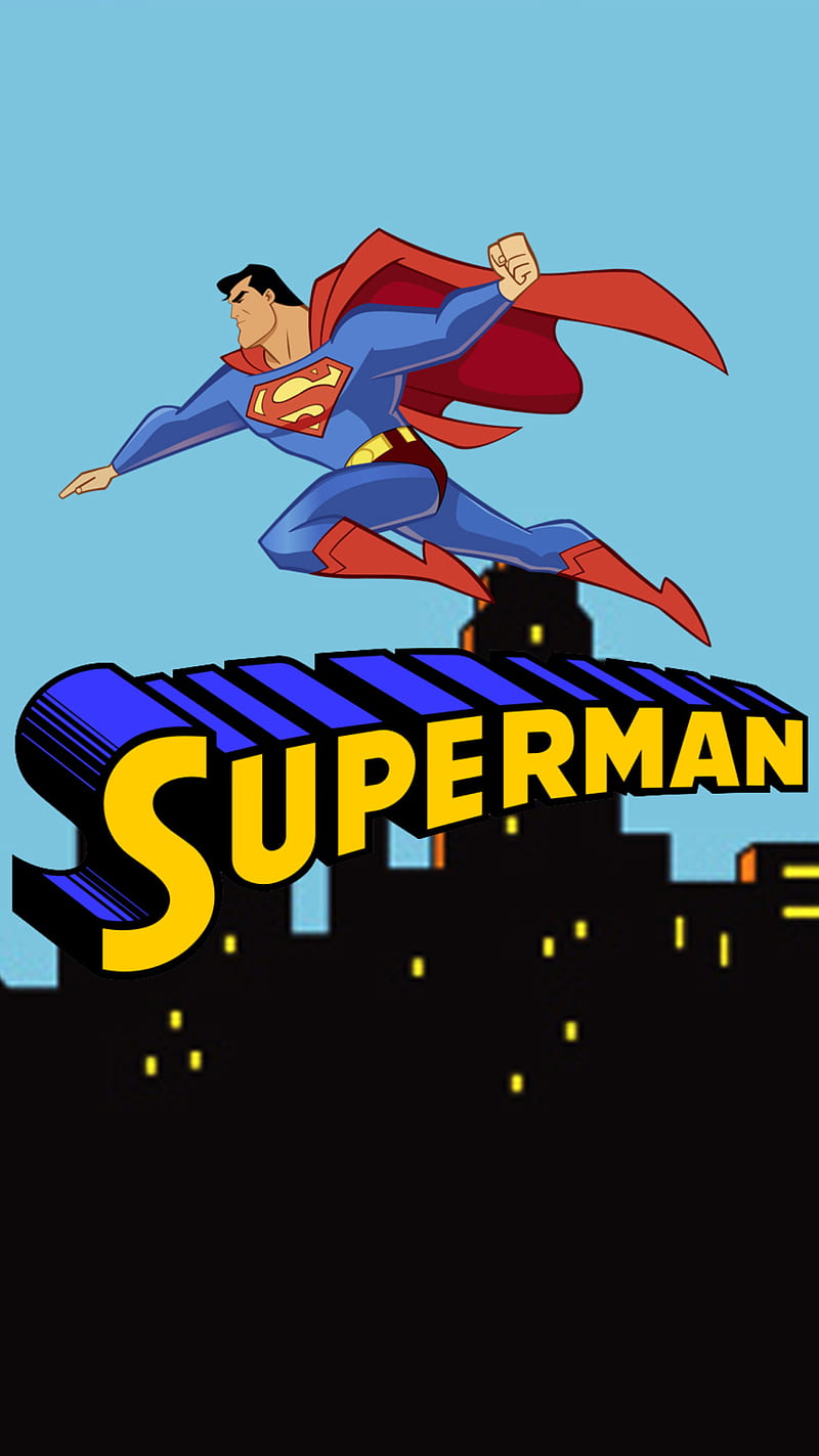 Superman, dibujos animados, ciudad, dibujado, mosca, héroe, justicia,  signo, Fondo de pantalla de teléfono HD | Peakpx