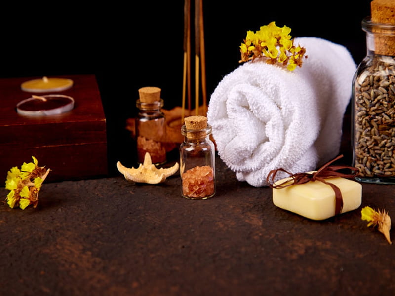 Spa concept, Flowers, Towel, Oil, Table, Spa, Massage, HD wallpaper