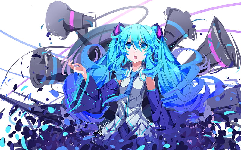 Hatsune Miku, art, manga, blue hair, Vocaloid, HD wallpaper